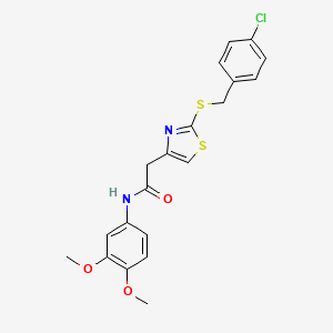 molecular formula C20H19ClN2O3S2 B2788886 2-(2-((4-chlorobenzyl)thio)thiazol-4-yl)-N-(3,4-dimethoxyphenyl)acetamide CAS No. 953955-52-7