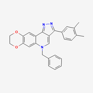 molecular formula C27H23N3O2 B2788903 5-benzyl-3-(3,4-dimethylphenyl)-8,9-dihydro-5H-[1,4]dioxino[2,3-g]pyrazolo[4,3-c]quinoline CAS No. 866349-43-1