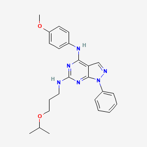 molecular formula C24H28N6O2 B2788919 N~4~-(4-methoxyphenyl)-1-phenyl-N~6~-[3-(propan-2-yloxy)propyl]-1H-pyrazolo[3,4-d]pyrimidine-4,6-diamine CAS No. 946218-80-0