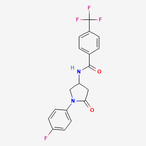 molecular formula C18H14F4N2O2 B2788923 N-(1-(4-fluorophenyl)-5-oxopyrrolidin-3-yl)-4-(trifluoromethyl)benzamide CAS No. 905663-50-5