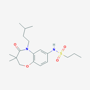 molecular formula C19H30N2O4S B2788940 N-(5-isopentyl-3,3-dimethyl-4-oxo-2,3,4,5-tetrahydrobenzo[b][1,4]oxazepin-7-yl)propane-1-sulfonamide CAS No. 922058-61-5