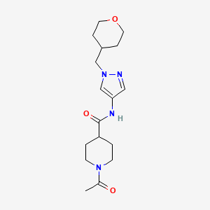 molecular formula C17H26N4O3 B2788964 1-acetyl-N-(1-((tetrahydro-2H-pyran-4-yl)methyl)-1H-pyrazol-4-yl)piperidine-4-carboxamide CAS No. 1705311-14-3