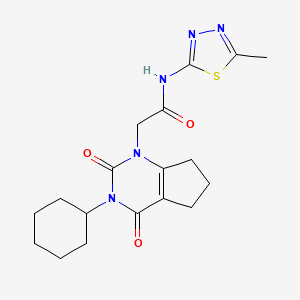 molecular formula C18H23N5O3S B2788968 2-(3-cyclohexyl-2,4-dioxo-2,3,4,5,6,7-hexahydro-1H-cyclopenta[d]pyrimidin-1-yl)-N-(5-methyl-1,3,4-thiadiazol-2-yl)acetamide CAS No. 1018061-88-5