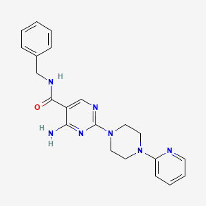 molecular formula C21H23N7O B2788979 4-amino-N~5~-benzyl-2-[4-(2-pyridyl)piperazino]-5-pyrimidinecarboxamide CAS No. 1251594-26-9