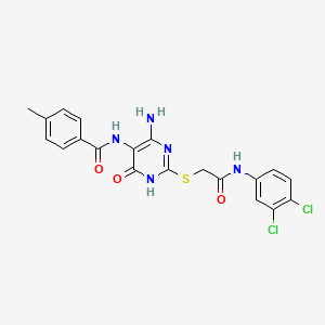 molecular formula C20H17Cl2N5O3S B2788982 N-(4-amino-2-((2-((3,4-dichlorophenyl)amino)-2-oxoethyl)thio)-6-oxo-1,6-dihydropyrimidin-5-yl)-4-methylbenzamide CAS No. 888428-86-2