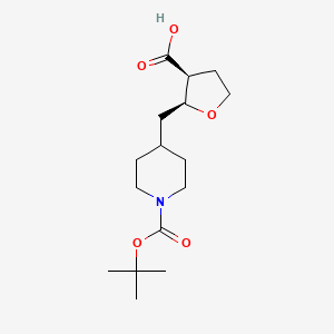 molecular formula C16H27NO5 B2789018 (2S,3S)-2-[[1-[(2-Methylpropan-2-yl)oxycarbonyl]piperidin-4-yl]methyl]oxolane-3-carboxylic acid CAS No. 2138566-59-1