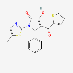 molecular formula C20H16N2O3S2 B2789021 4-hydroxy-2-(4-methylphenyl)-1-(5-methyl-1,3-thiazol-2-yl)-3-(thiophene-2-carbonyl)-2H-pyrrol-5-one CAS No. 1260587-27-6