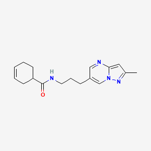 molecular formula C17H22N4O B2789040 N-(3-(2-methylpyrazolo[1,5-a]pyrimidin-6-yl)propyl)cyclohex-3-enecarboxamide CAS No. 1797710-59-8