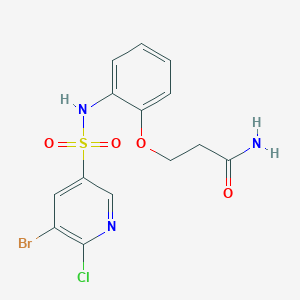 molecular formula C14H13BrClN3O4S B2789041 3-[2-(5-Bromo-6-chloropyridine-3-sulfonamido)phenoxy]propanamide CAS No. 2094517-38-9