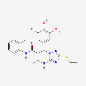 molecular formula C24H27N5O4S B2789047 2-(ethylthio)-7-(4-hydroxy-3,5-dimethoxyphenyl)-5-methyl-N-(2-methylphenyl)-4,7-dihydro[1,2,4]triazolo[1,5-a]pyrimidine-6-carboxamide CAS No. 1021212-60-1