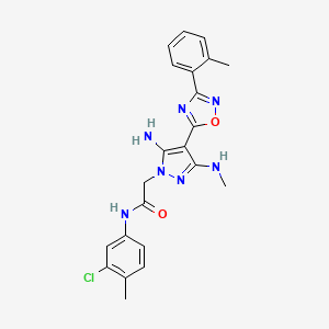 molecular formula C22H22ClN7O2 B2789052 2-(5-amino-3-(methylamino)-4-(3-(o-tolyl)-1,2,4-oxadiazol-5-yl)-1H-pyrazol-1-yl)-N-(3-chloro-4-methylphenyl)acetamide CAS No. 1170401-46-3