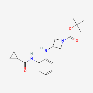 molecular formula C18H25N3O3 B2789067 Tert-butyl 3-[2-(cyclopropanecarbonylamino)anilino]azetidine-1-carboxylate CAS No. 2380181-81-5