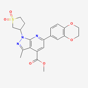 molecular formula C21H21N3O6S B2789076 methyl 6-(2,3-dihydrobenzo[b][1,4]dioxin-6-yl)-1-(1,1-dioxidotetrahydrothiophen-3-yl)-3-methyl-1H-pyrazolo[3,4-b]pyridine-4-carboxylate CAS No. 1040635-74-2