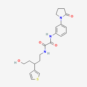 molecular formula C21H25N3O4S B2789081 N-[5-hydroxy-3-(thiophen-3-yl)pentyl]-N'-[3-(2-oxopyrrolidin-1-yl)phenyl]ethanediamide CAS No. 2097913-77-2