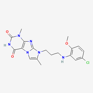 molecular formula C19H21ClN6O3 B2789094 8-(3-((5-chloro-2-methoxyphenyl)amino)propyl)-1,7-dimethyl-1H-imidazo[2,1-f]purine-2,4(3H,8H)-dione CAS No. 923129-52-6