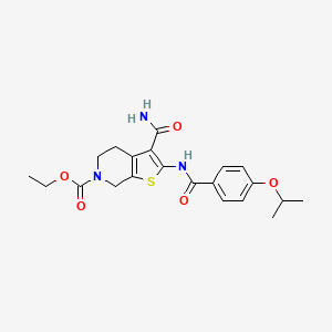 molecular formula C21H25N3O5S B2789100 ethyl 3-carbamoyl-2-(4-isopropoxybenzamido)-4,5-dihydrothieno[2,3-c]pyridine-6(7H)-carboxylate CAS No. 896679-89-3