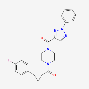 molecular formula C23H22FN5O2 B2789107 (4-(2-(4-fluorophenyl)cyclopropanecarbonyl)piperazin-1-yl)(2-phenyl-2H-1,2,3-triazol-4-yl)methanone CAS No. 1209362-43-5