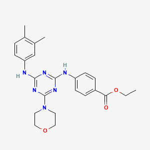 molecular formula C24H28N6O3 B2789110 Ethyl 4-({4-[(3,4-dimethylphenyl)amino]-6-(morpholin-4-yl)-1,3,5-triazin-2-yl}amino)benzoate CAS No. 898630-93-8