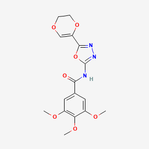 molecular formula C16H17N3O7 B2789122 N-(5-(5,6-dihydro-1,4-dioxin-2-yl)-1,3,4-oxadiazol-2-yl)-3,4,5-trimethoxybenzamide CAS No. 862808-71-7