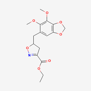 molecular formula C16H19NO7 B2789123 3-Isoxazolecarboxylic acid, 5-[(6,7-dimethoxy-1,3-benzodioxol-5-yl)methyl]-4,5-dihydro-, ethyl ester CAS No. 924861-71-2
