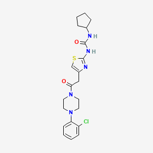 molecular formula C21H26ClN5O2S B2789127 1-(4-(2-(4-(2-Chlorophenyl)piperazin-1-yl)-2-oxoethyl)thiazol-2-yl)-3-cyclopentylurea CAS No. 921507-72-4