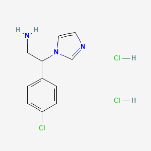 molecular formula C11H14Cl3N3 B2789133 2-(4-chlorophenyl)-2-(1H-imidazol-1-yl)ethan-1-amine dihydrochloride CAS No. 1820740-72-4
