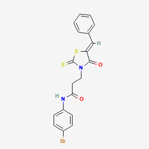 molecular formula C19H15BrN2O2S2 B2789145 (Z)-3-(5-benzylidene-4-oxo-2-thioxothiazolidin-3-yl)-N-(4-bromophenyl)propanamide CAS No. 305377-52-0