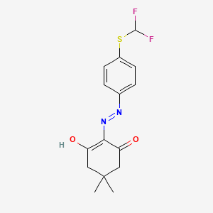 molecular formula C15H16F2N2O2S B2789146 2-(2-{4-[(Difluoromethyl)sulfanyl]phenyl}hydrazin-1-ylidene)-5,5-dimethylcyclohexane-1,3-dione CAS No. 326909-80-2