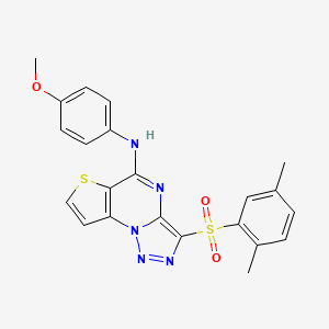 molecular formula C22H19N5O3S2 B2789147 3-[(2,5-dimethylphenyl)sulfonyl]-N-(4-methoxyphenyl)thieno[2,3-e][1,2,3]triazolo[1,5-a]pyrimidin-5-amine CAS No. 892747-08-9