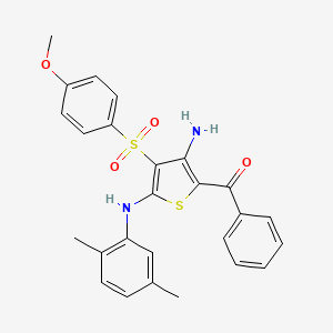 molecular formula C26H24N2O4S2 B2789148 [3-Amino-5-(2,5-dimethylanilino)-4-(4-methoxyphenyl)sulfonylthiophen-2-yl]-phenylmethanone CAS No. 866846-44-8