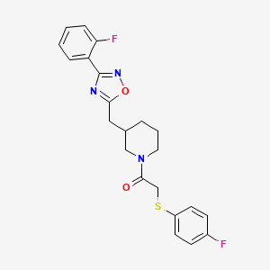 1-(3-((3-(2-Fluorophenyl)-1,2,4-oxadiazol-5-yl)methyl)piperidin-1-yl)-2-((4-fluorophenyl)thio)ethanone