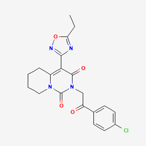 molecular formula C20H19ClN4O4 B2789190 2-[2-(4-chlorophenyl)-2-oxoethyl]-4-(5-ethyl-1,2,4-oxadiazol-3-yl)-5,6,7,8-tetrahydro-1H-pyrido[1,2-c]pyrimidine-1,3(2H)-dione CAS No. 1775471-50-5