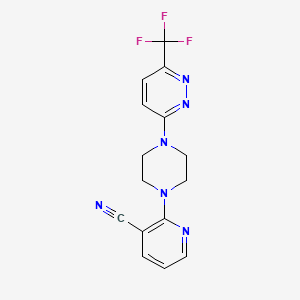 molecular formula C15H13F3N6 B2789233 2-[4-[6-(Trifluoromethyl)pyridazin-3-yl]piperazin-1-yl]pyridine-3-carbonitrile CAS No. 2220185-31-7