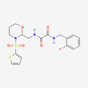 molecular formula C18H20FN3O5S2 B2789234 N1-(2-fluorobenzyl)-N2-((3-(thiophen-2-ylsulfonyl)-1,3-oxazinan-2-yl)methyl)oxalamide CAS No. 872986-93-1