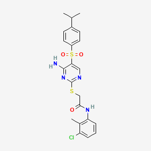 molecular formula C22H23ClN4O3S2 B2789247 2-((4-amino-5-((4-isopropylphenyl)sulfonyl)pyrimidin-2-yl)thio)-N-(3-chloro-2-methylphenyl)acetamide CAS No. 894949-18-9
