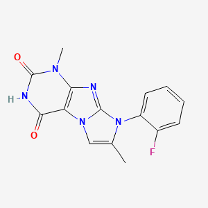 molecular formula C15H12FN5O2 B2789254 8-(2-fluorophenyl)-1,7-dimethyl-1H-imidazo[2,1-f]purine-2,4(3H,8H)-dione CAS No. 878420-53-2