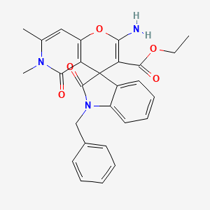 molecular formula C27H25N3O5 B2789256 Ethyl 2'-amino-1-benzyl-6',7'-dimethyl-2,5'-dioxo-5',6'-dihydrospiro[indoline-3,4'-pyrano[3,2-c]pyridine]-3'-carboxylate CAS No. 886174-83-0