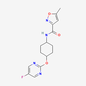 molecular formula C15H17FN4O3 B2789257 N-((1r,4r)-4-((5-fluoropyrimidin-2-yl)oxy)cyclohexyl)-5-methylisoxazole-3-carboxamide CAS No. 2034502-40-2