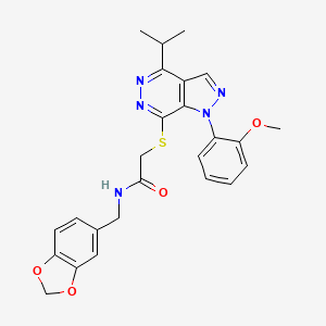 molecular formula C25H25N5O4S B2789264 N-(benzo[d][1,3]dioxol-5-ylmethyl)-2-((4-isopropyl-1-(2-methoxyphenyl)-1H-pyrazolo[3,4-d]pyridazin-7-yl)thio)acetamide CAS No. 1171669-62-7