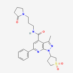 molecular formula C25H29N5O4S B2789269 1-(1,1-dioxidotetrahydrothiophen-3-yl)-3-methyl-N-(3-(2-oxopyrrolidin-1-yl)propyl)-6-phenyl-1H-pyrazolo[3,4-b]pyridine-4-carboxamide CAS No. 1021054-99-8