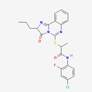 molecular formula C22H20ClFN4O2S B2789304 N-(4-chloro-2-fluorophenyl)-2-((3-oxo-2-propyl-2,3-dihydroimidazo[1,2-c]quinazolin-5-yl)thio)propanamide CAS No. 1189654-81-6