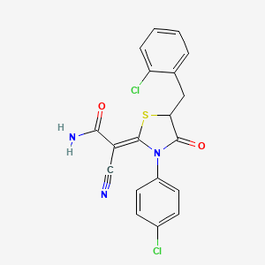 molecular formula C19H13Cl2N3O2S B2789320 (Z)-2-(5-(2-chlorobenzyl)-3-(4-chlorophenyl)-4-oxothiazolidin-2-ylidene)-2-cyanoacetamide CAS No. 786678-10-2