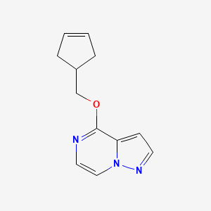 molecular formula C12H13N3O B2789321 4-[(Cyclopent-3-en-1-yl)methoxy]pyrazolo[1,5-a]pyrazine CAS No. 2200853-22-9