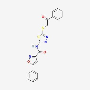 molecular formula C20H14N4O3S2 B2789331 N-{5-[(2-oxo-2-phenylethyl)sulfanyl]-1,3,4-thiadiazol-2-yl}-5-phenyl-1,2-oxazole-3-carboxamide CAS No. 898481-82-8
