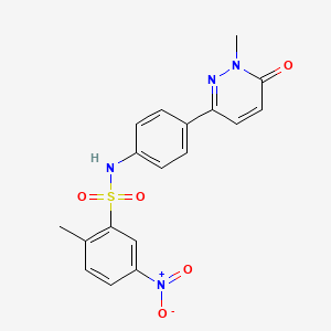 molecular formula C18H16N4O5S B2789332 2-methyl-N-(4-(1-methyl-6-oxo-1,6-dihydropyridazin-3-yl)phenyl)-5-nitrobenzenesulfonamide CAS No. 941920-59-8