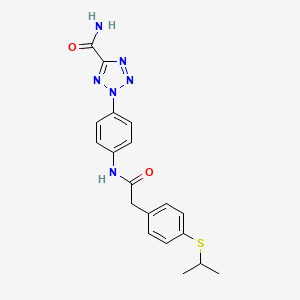 molecular formula C19H20N6O2S B2789338 2-(4-(2-(4-(isopropylthio)phenyl)acetamido)phenyl)-2H-tetrazole-5-carboxamide CAS No. 1396812-26-2