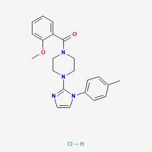 molecular formula C22H25ClN4O2 B2789340 (2-methoxyphenyl)(4-(1-(p-tolyl)-1H-imidazol-2-yl)piperazin-1-yl)methanone hydrochloride CAS No. 1185079-30-4