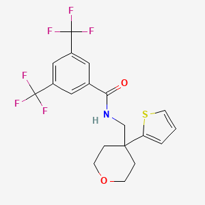 molecular formula C19H17F6NO2S B2789348 N-((4-(thiophen-2-yl)tetrahydro-2H-pyran-4-yl)methyl)-3,5-bis(trifluoromethyl)benzamide CAS No. 1209726-74-8