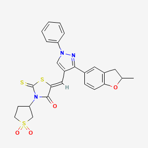 molecular formula C26H23N3O4S3 B2789364 (Z)-3-(1,1-dioxidotetrahydrothiophen-3-yl)-5-((3-(2-methyl-2,3-dihydrobenzofuran-5-yl)-1-phenyl-1H-pyrazol-4-yl)methylene)-2-thioxothiazolidin-4-one CAS No. 956205-51-9