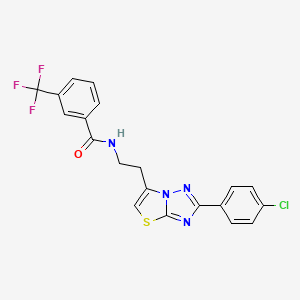 molecular formula C20H14ClF3N4OS B2789365 N-(2-(2-(4-chlorophenyl)thiazolo[3,2-b][1,2,4]triazol-6-yl)ethyl)-3-(trifluoromethyl)benzamide CAS No. 891097-45-3